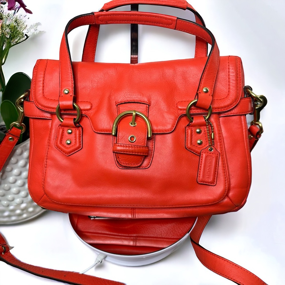 Authentic Coach Campbell Eva Orange Flap Leather 2-Way Satchel w/ COA ECU